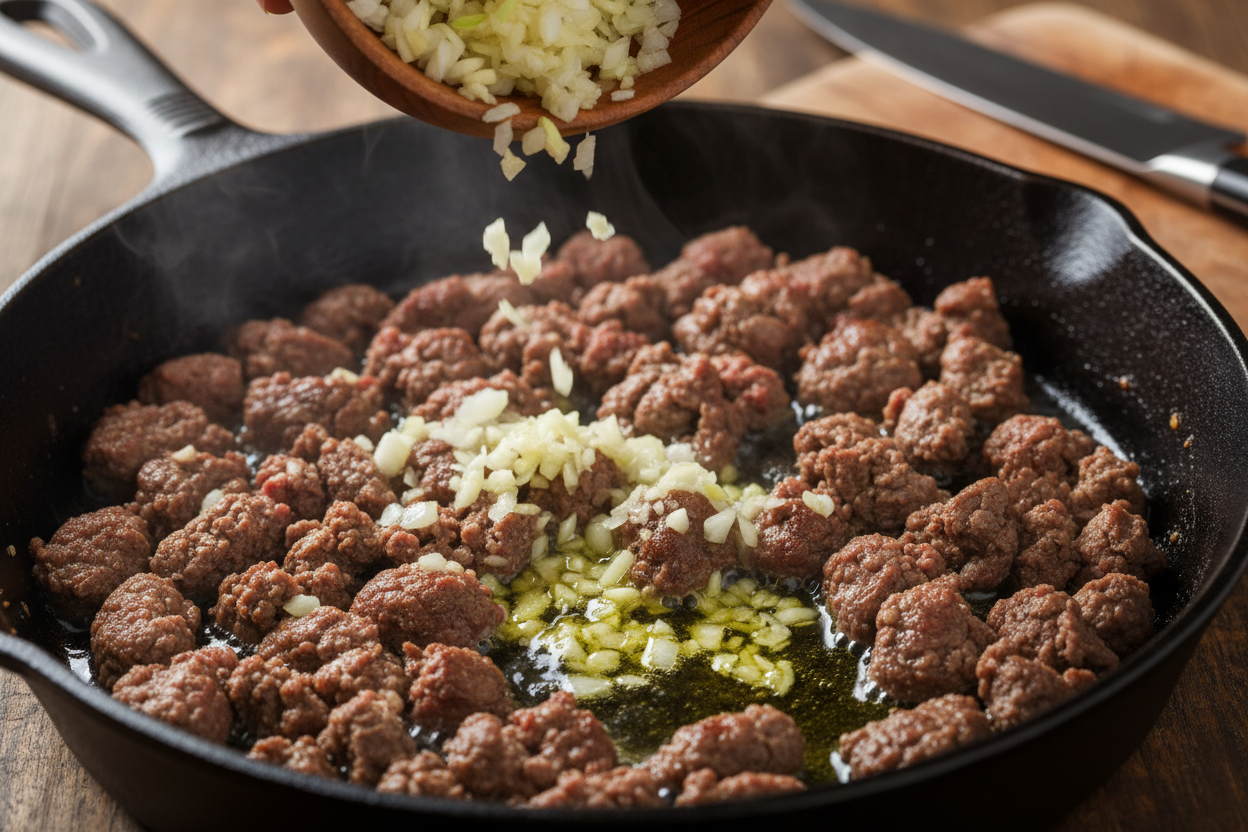 Creamy Ground Beef Orzo Recipe (One Pot, 30 Minutes) 2 Ground Beef Orzo preparation step 1