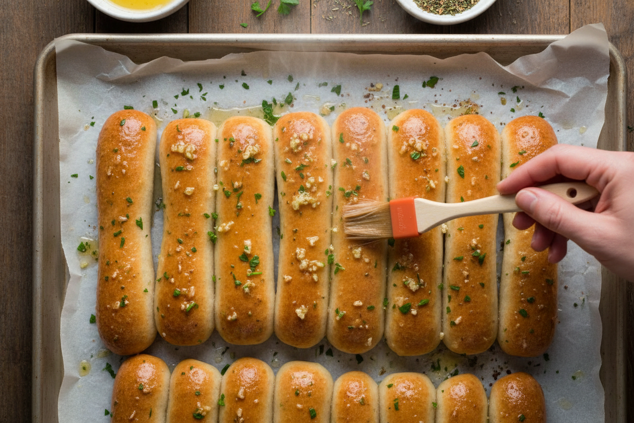 Homemade Garlic Breadsticks with Buttery Glaze and Italian Herbs preparation step 2