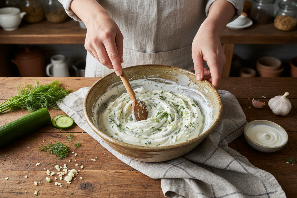 Authentic Greek Cucumber Yogurt Dip: Easy Homemade Recipe 3 Homemade Tzatziki Sauce preparation step 2