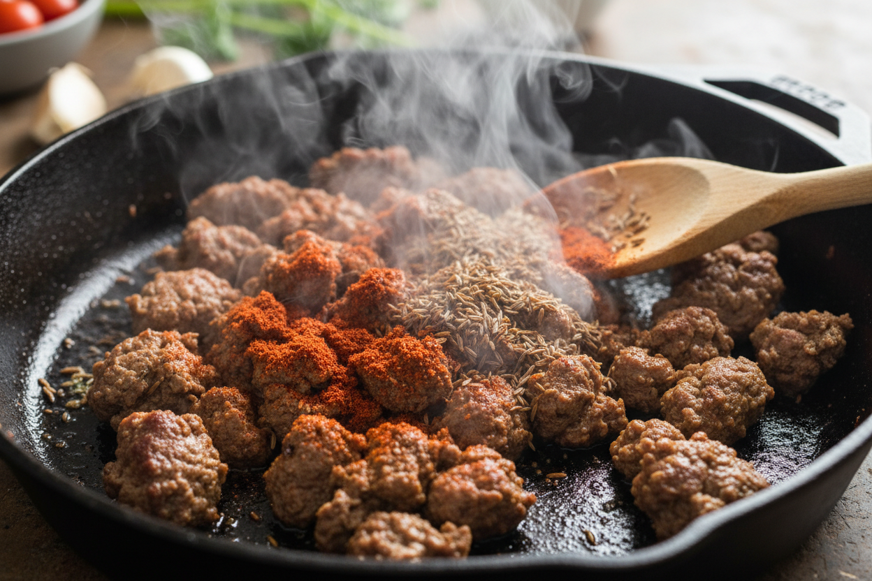 Hot Honey Sweet Potato Beef Bowls preparation step 1