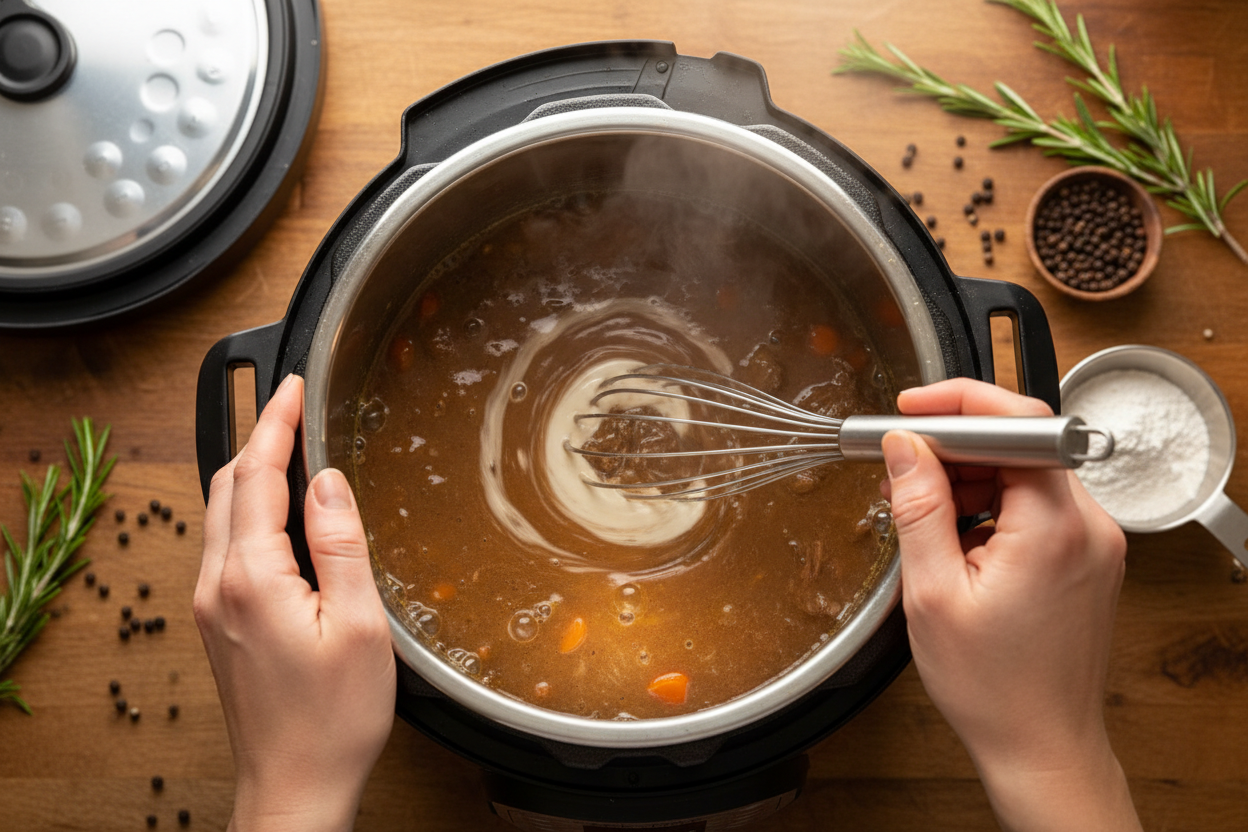 Quick and Tender Pressure Cooker Beef Tips with Gravy 3 Instant Pot Beef Tips & Gravy preparation step 2