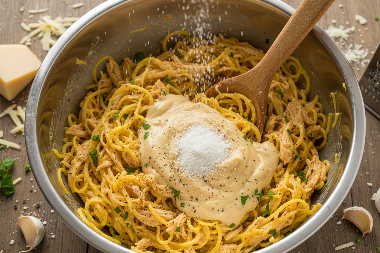 Healthy Chicken Spaghetti Squash Bake Recipe 3 Irresistible Chicken Spaghetti Squash preparation step 2