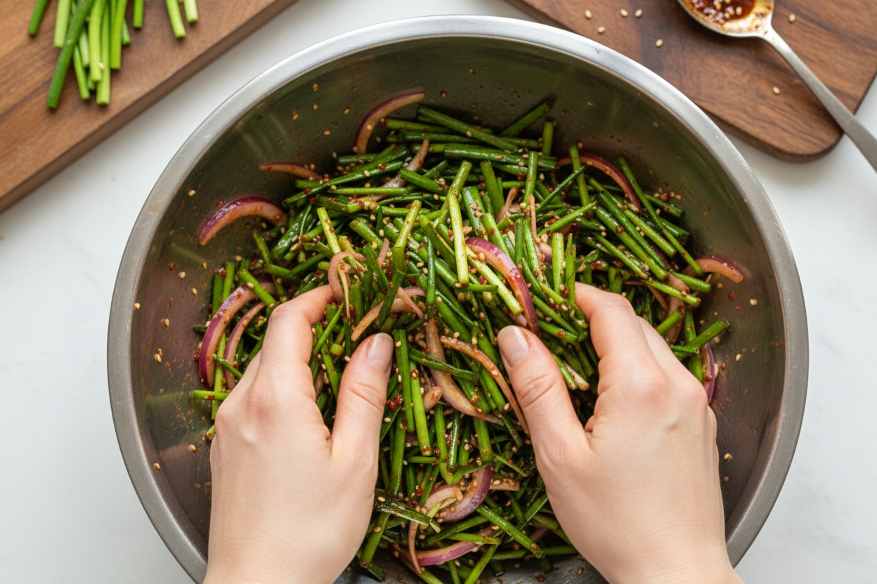 Korean Garlic Chives Salad (Buchu Muchim) preparation step 1