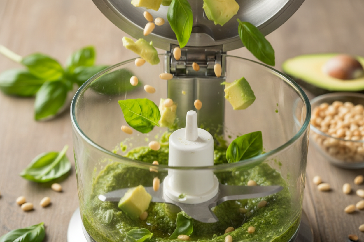 Healthy Avocado and Basil Pesto (Oil-Free Recipe) 2 Lightened Up Creamy Avocado Basil Pesto Recipe preparation step 1