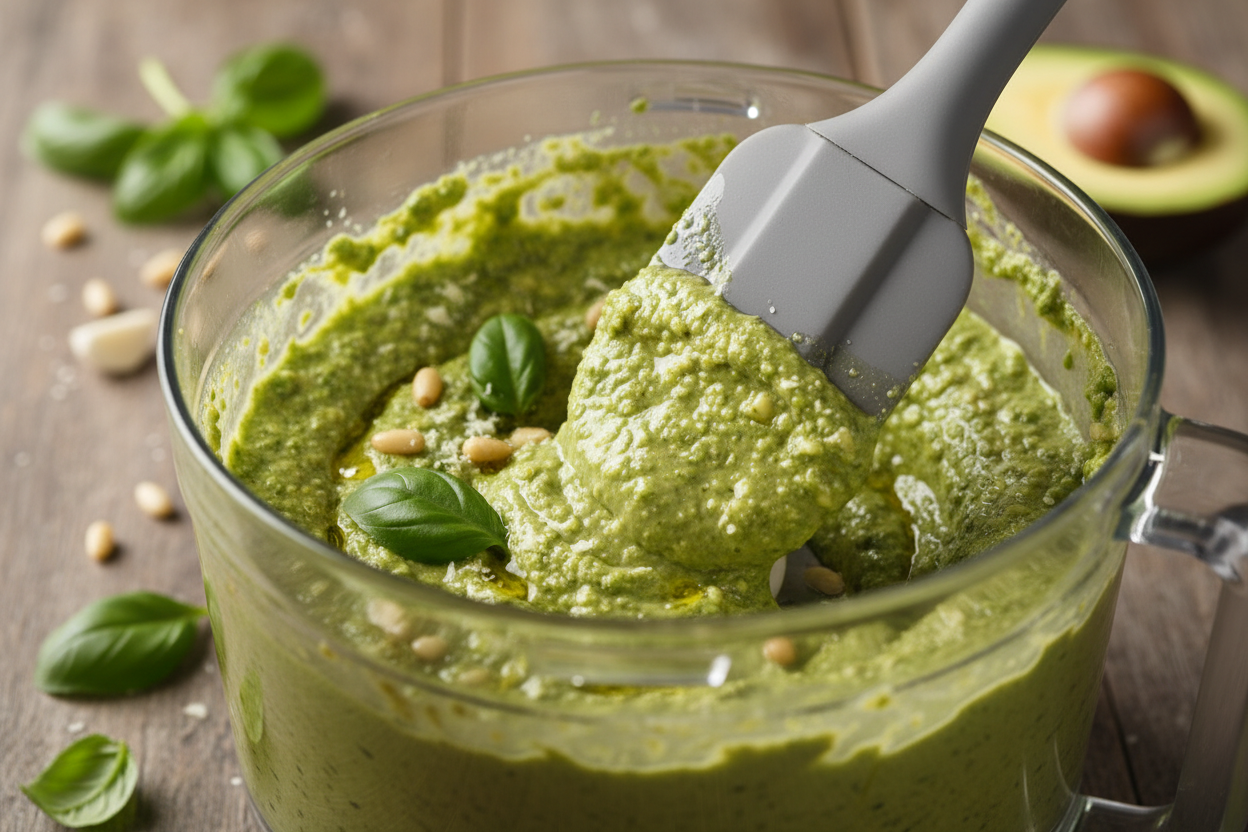 Healthy Avocado and Basil Pesto (Oil-Free Recipe) 3 Lightened Up Creamy Avocado Basil Pesto Recipe preparation step 2