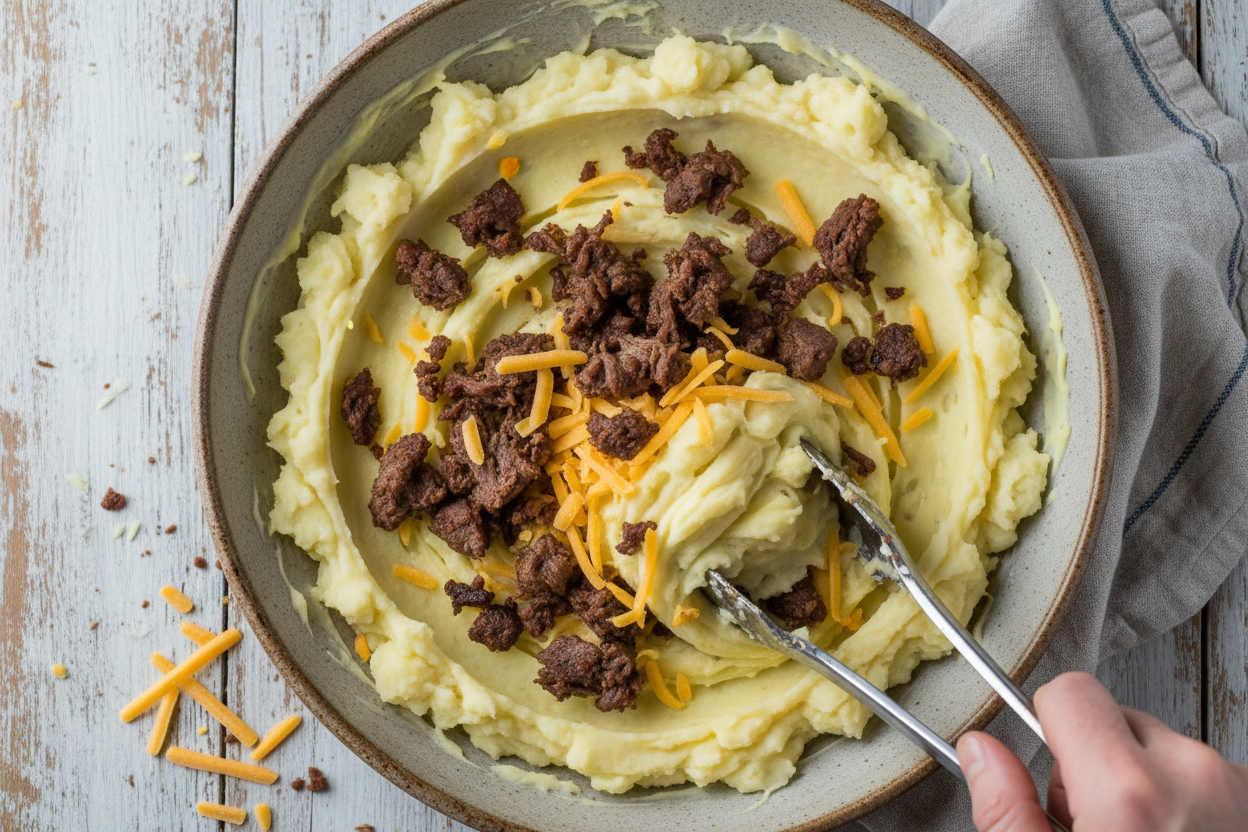Ultimate Cheesy Beef & Potato Bake: A Hearty Side Dish 3 Loaded Baked Potato Casserole preparation step 2
