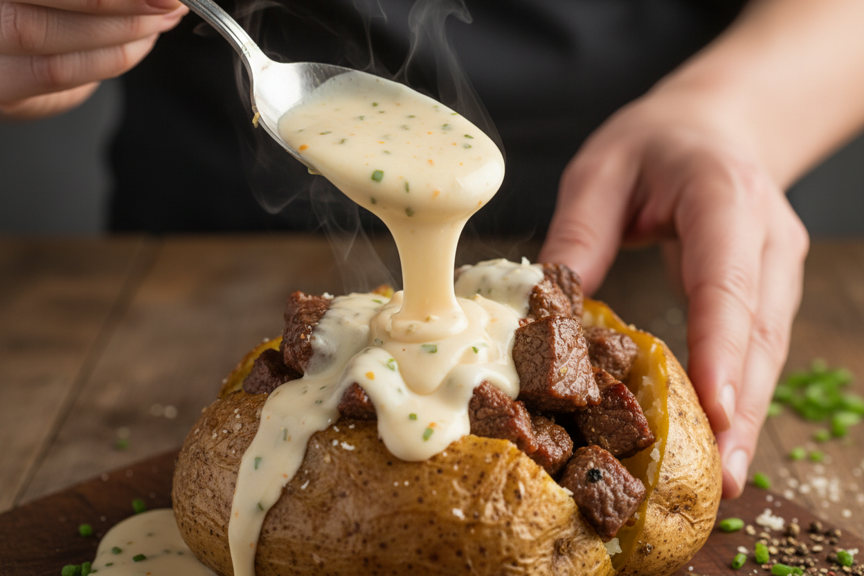 Ultimate Loaded Baked Potato with Garlic Butter Steak Bites 3 Loaded Baked Potato with Steak Bites preparation step 2