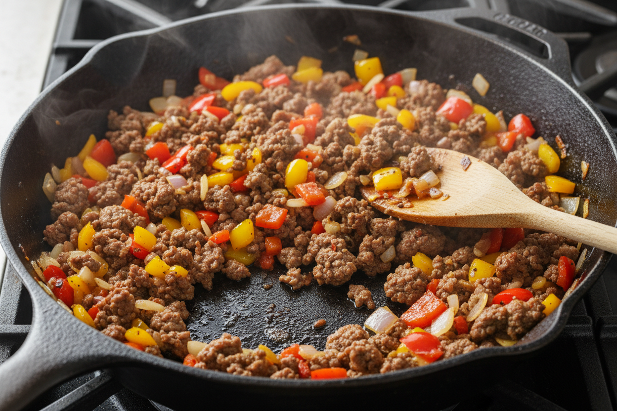 Easy Mexican Ground Beef Potato Skillet (One Pan!) 3 Mexican Ground Beef and Potato Skillet preparation step 2