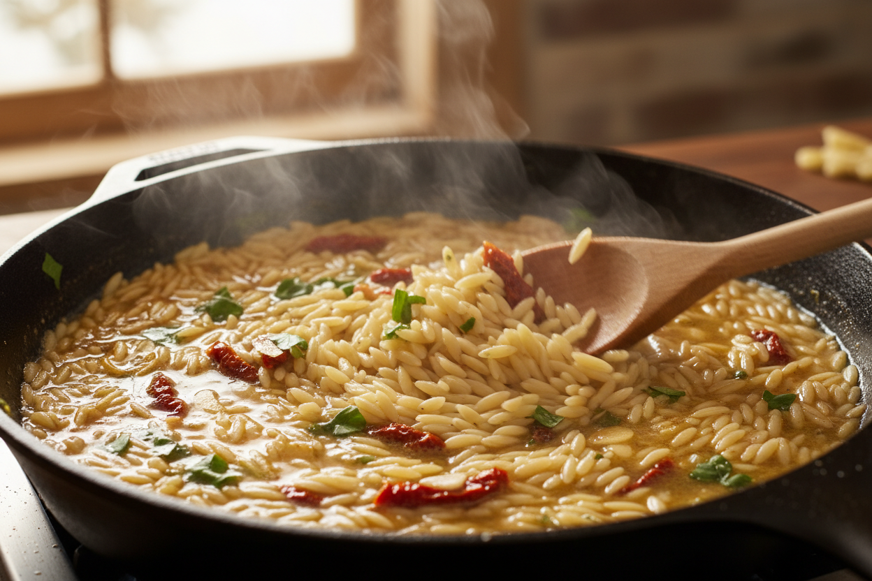 One-Pot Tuscan Chicken Orzo preparation step 2