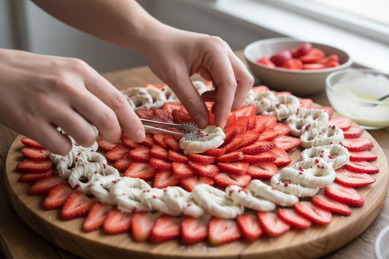 Patriotic Fruit and Pretzel Platter preparation step 1