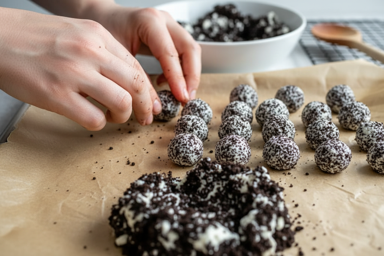 Patriotic Oreo Balls preparation step 1