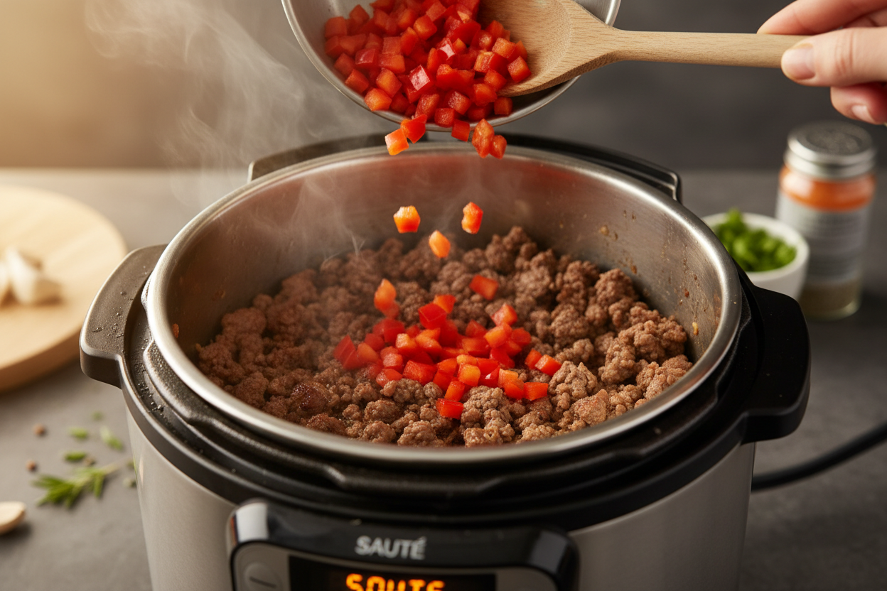Fast Low-Carb Beef Chili in the Pressure Cooker 2 Quick Keto Chili Recipe Made In The Pressure Cooker preparation step 1