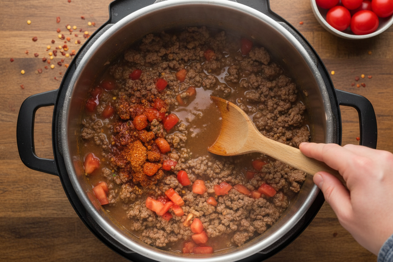 Fast Low-Carb Beef Chili in the Pressure Cooker 3 Quick Keto Chili Recipe Made In The Pressure Cooker preparation step 2