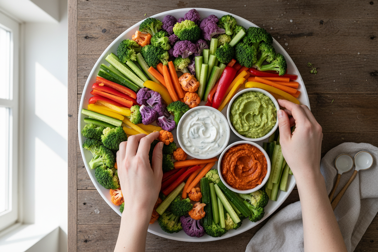 Beautiful Rainbow Veggie Tray Ideas & Dips 3 Rainbow Garden Veggie Tray preparation step 2