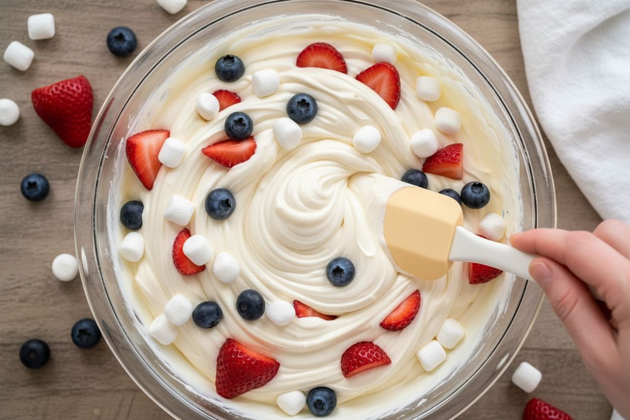 Red White and Blue Cheesecake Salad preparation step 2