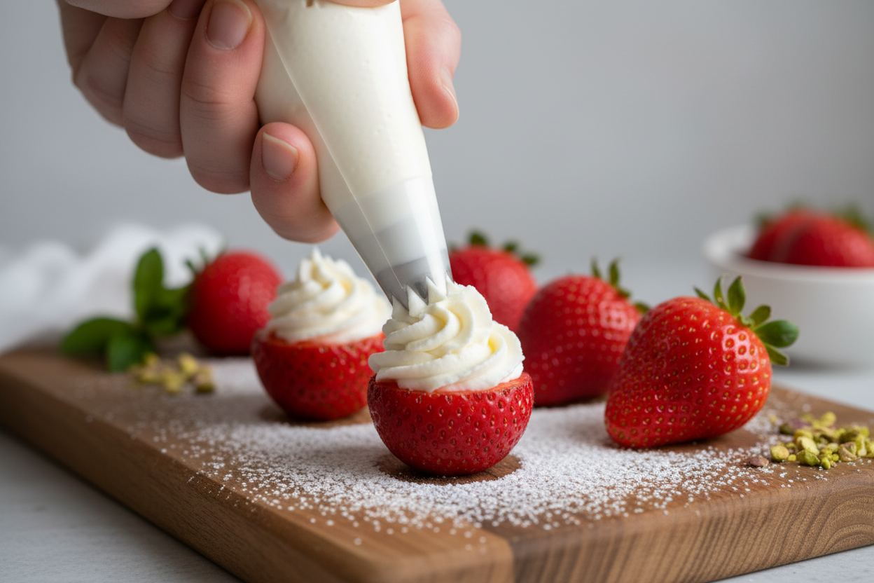 Red, White, and Blue Cheesecake Strawberries preparation step 1