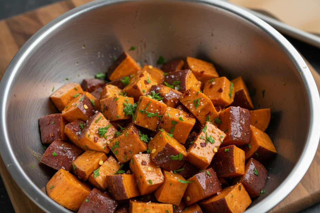 Savory High-Protein Ground Beef Morning Bowl Recipe 2 Savory Breakfast Bowl with Beef, Sweet Potatoes, Avocado, and Cottage Cheese preparation step 1