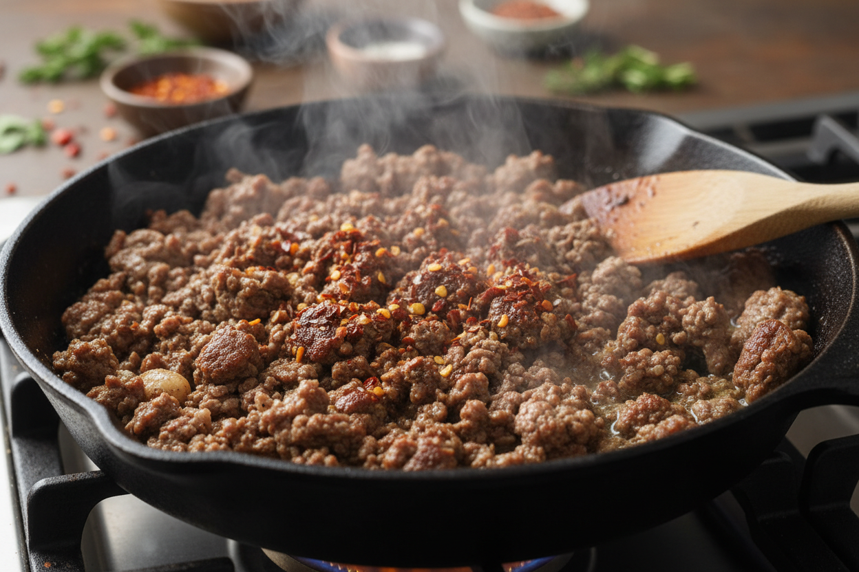 Savory High-Protein Ground Beef Morning Bowl Recipe 3 Savory Breakfast Bowl with Beef, Sweet Potatoes, Avocado, and Cottage Cheese preparation step 2