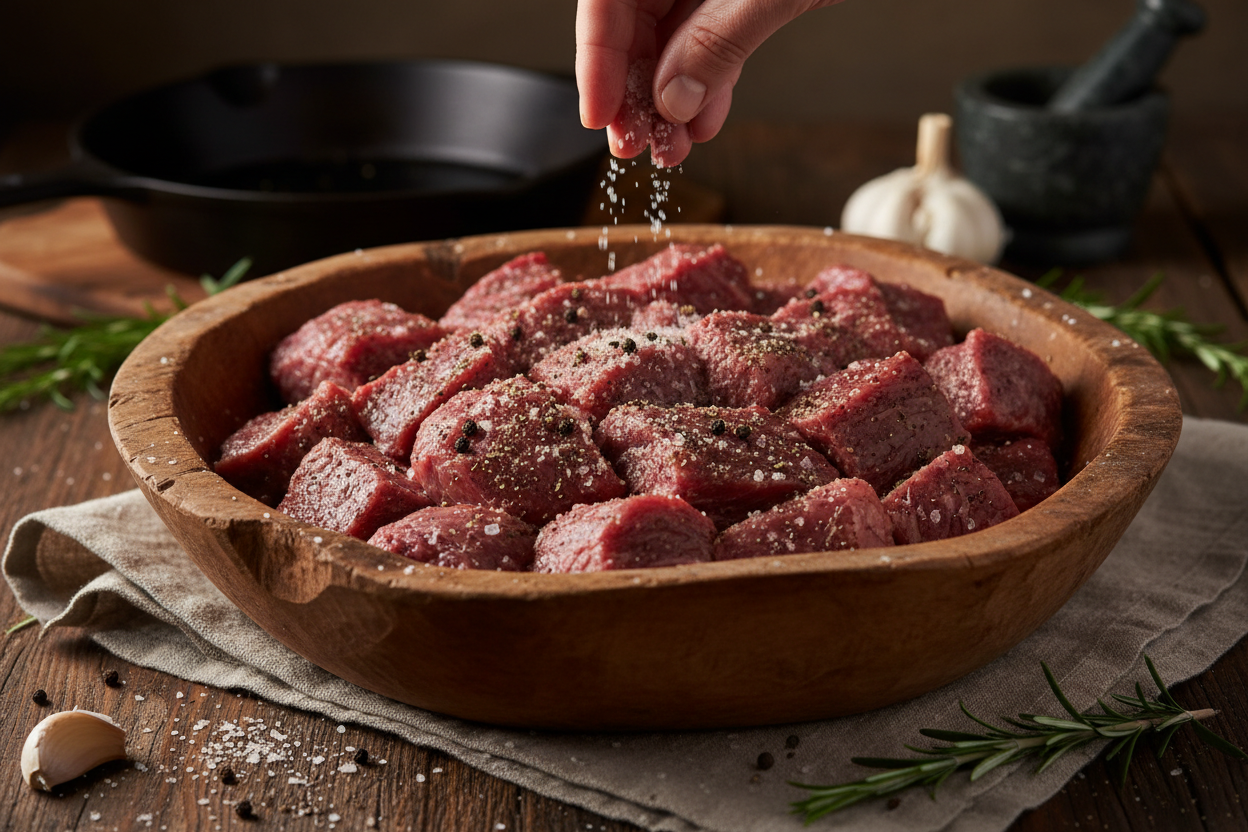 Slow Cooker Garlic Butter Beef Bites with Potatoes preparation step 1