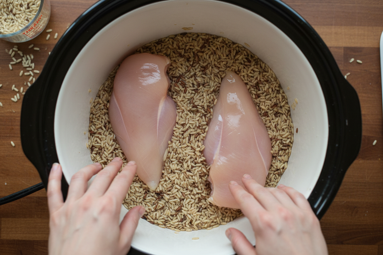 Healthy Slow Cooker Lemon Herb Chicken & Rice 2 Slow Cooker Lemon Herb Chicken and Rice preparation step 1