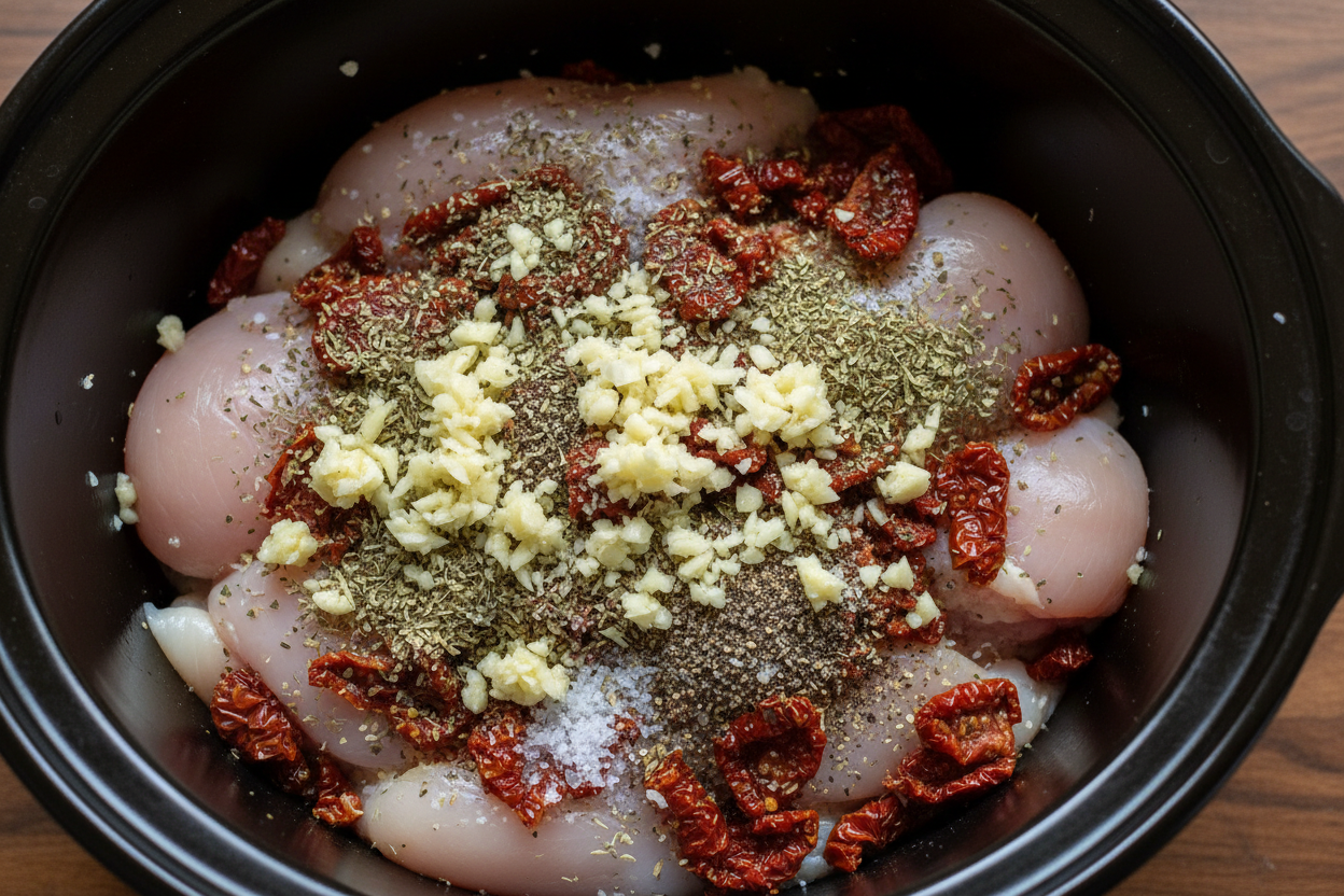 Slow Cooker Tuscan Chicken preparation step 1