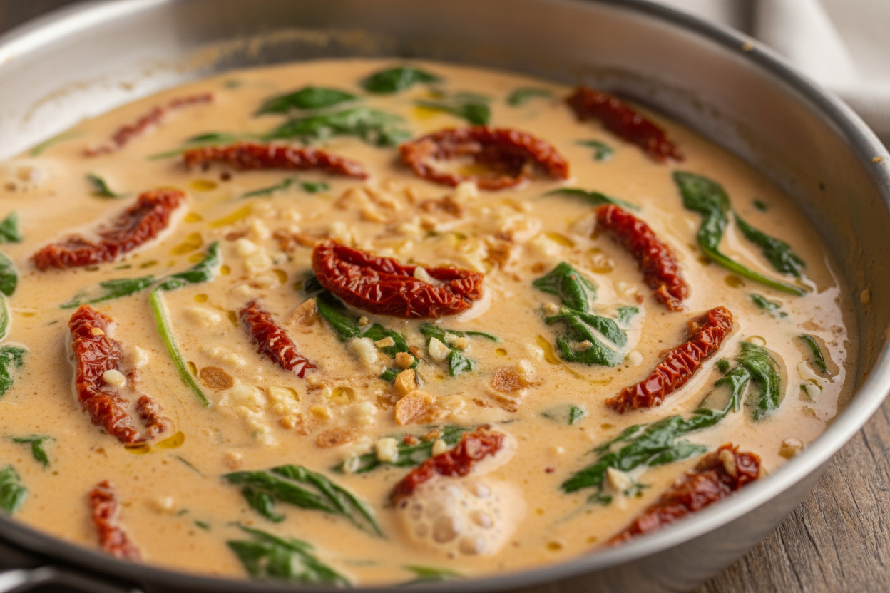 Creamy Tuscan Chicken Recipe: One-Pan Low Carb Dinner 3 Sun Dried Tomato Tuscan Chicken preparation step 2