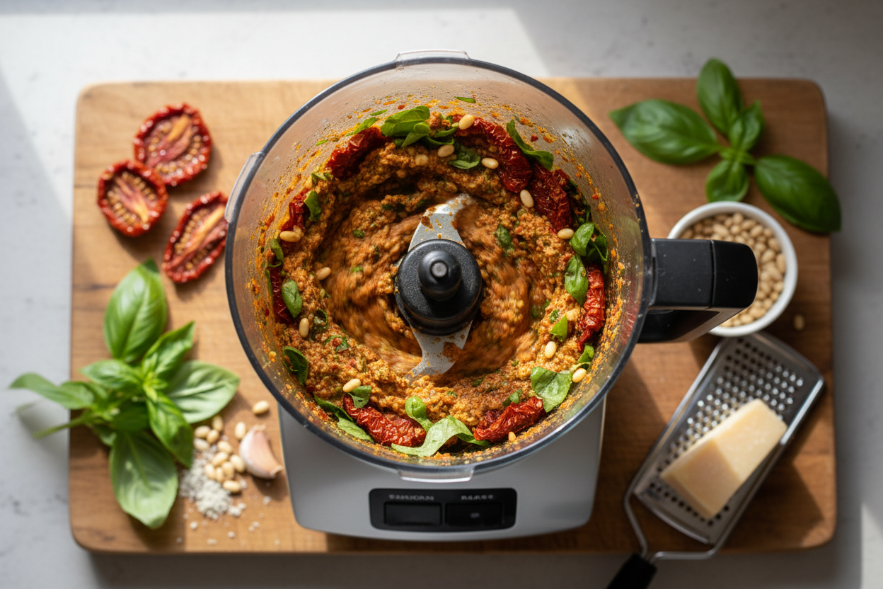 Quick & Easy Homemade Red Pesto Recipe (Vegan) 3 Sun-dried Tomato Pesto preparation step 2