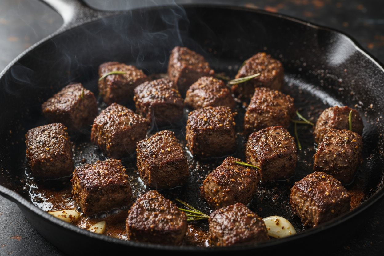 The Best Creamy Garlic Butter Steak Bites with Pasta preparation step 1