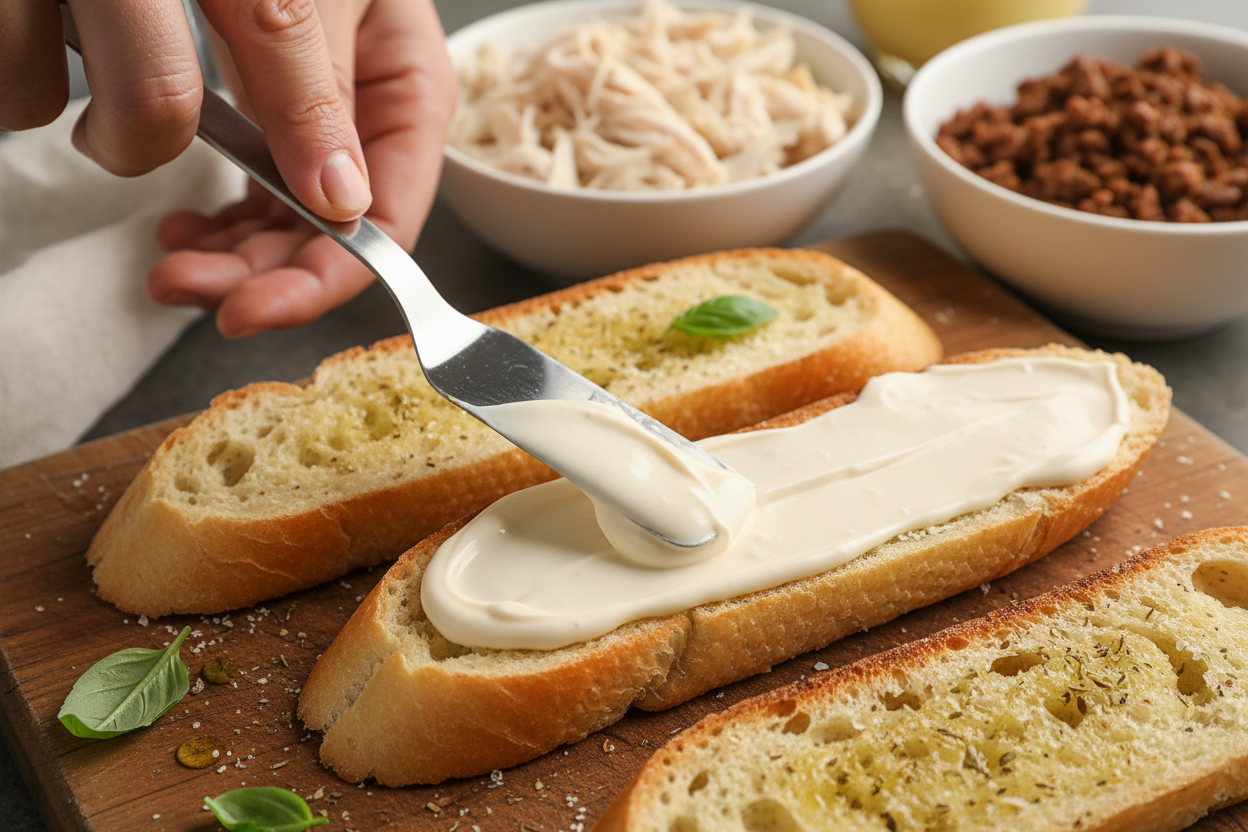 The Viral Chicken Alfredo Garlic Bread preparation step 1