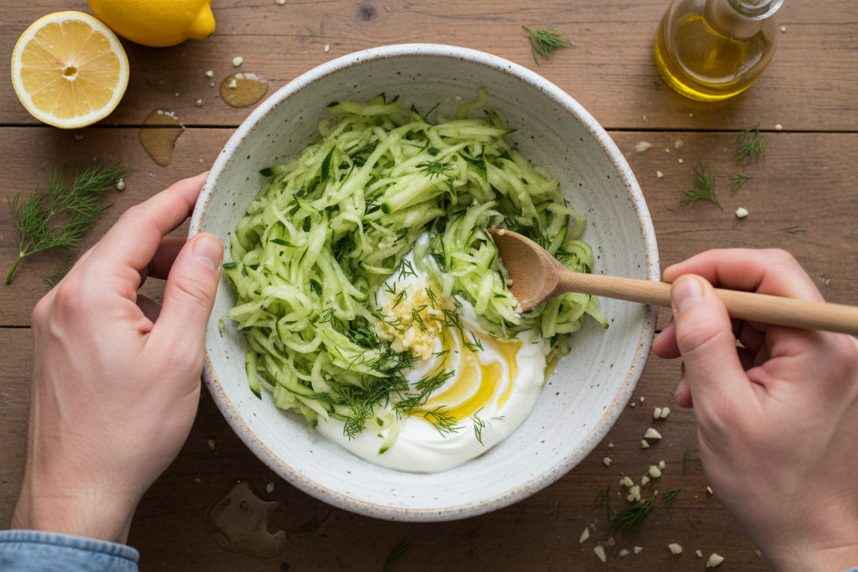 Authentic Greek Cucumber Yogurt Dip with Crudites 3 Tzatziki Sauce preparation step 2