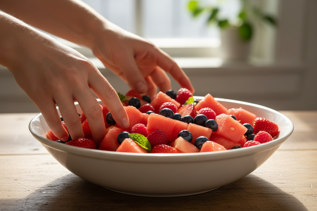 Watermelon Blueberry Vegan Cheese Salad Recipe preparation step 1