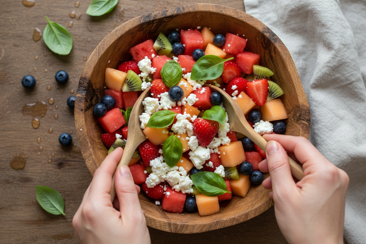 Watermelon Blueberry Vegan Cheese Salad Recipe preparation step 2
