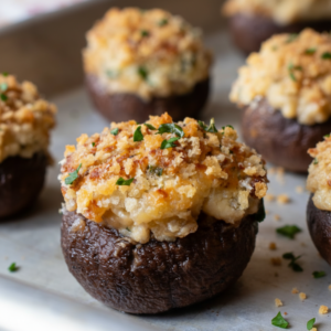 Crispy Garlic & Herb Cheese Stuffed Mushrooms
