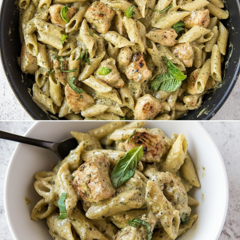 Creamy Basil Penne with Pan-Fried Poultry (30-Minute Meal)