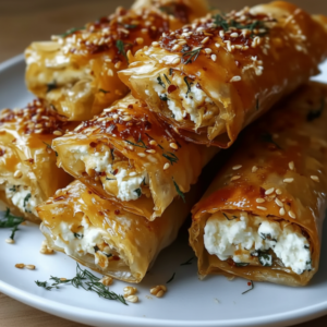 Crispy Baked Feta Rolls with Hot Honey Drizzle 4 Crispy Baked Feta Rolls with Hot Honey Drizzle