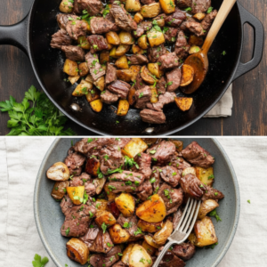 20-Minute Garlic Butter Steak Bites & Crispy Potatoes