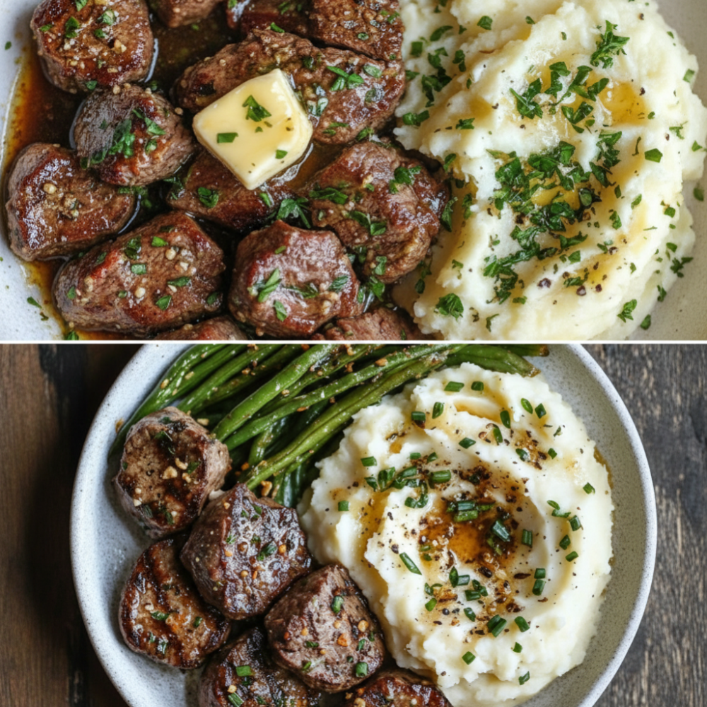 Flavor-Packed Garlic Parmesan Beef Bites with Mashed Potatoes 1 Flavor-Packed Garlic Parmesan Beef Bites with Mashed Potatoes