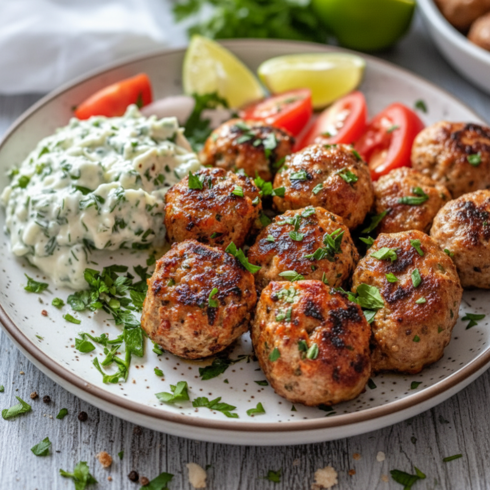 Delicious Greek Turkey Meatballs with Creamy Tzatziki Dip