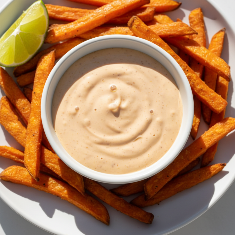 Healthy Greek Yogurt Chipotle Sauce with Sweet Potato Fries 1 Healthy Greek Yogurt Chipotle Sauce with Sweet Potato Fries