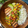 Grilled Salmon with Mango Salsa and Fluffy Coconut Rice