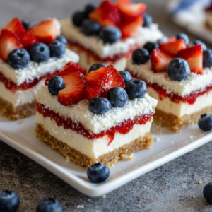 Easy No-Bake Flag Cheesecake Bars for Summer Gatherings