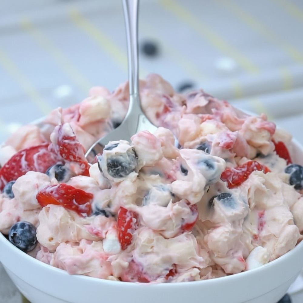 Easy Patriotic Berry Cheesecake Salad (No-Bake Dessert)