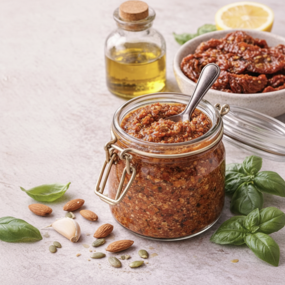 Quick & Easy Homemade Red Pesto Recipe (Vegan) 1 Quick & Easy Homemade Red Pesto Recipe (Vegan)