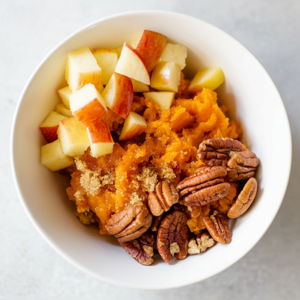 Warm Sweet Potato Morning Bowl with Apple & Pecans 1 Warm Sweet Potato Morning Bowl with Apple & Pecans