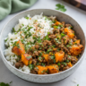 Healthy Sweet Potato Ground Beef Bowl with Rice