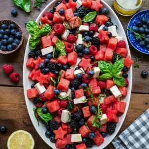 Refreshing Watermelon Berry Salad with Dairy-Free Cheese