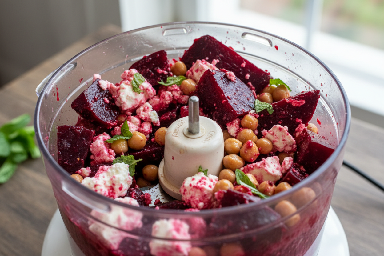 Creamy Roasted Beetroot and Feta Spread Recipe 2 Beet Dip with Feta and Herbs preparation step 1