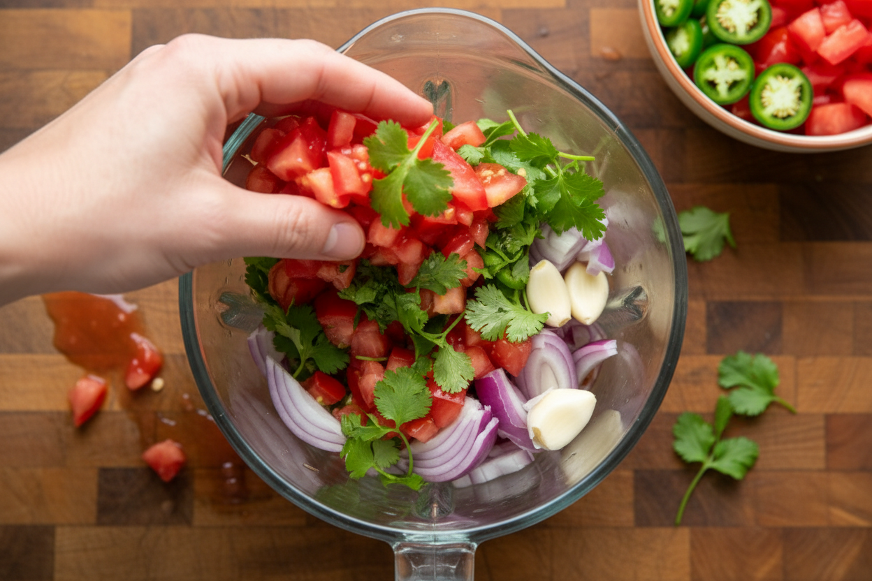 5-Minute Quick Homemade Salsa (Restaurant-Style!) 2 Blender Salsa preparation step 1