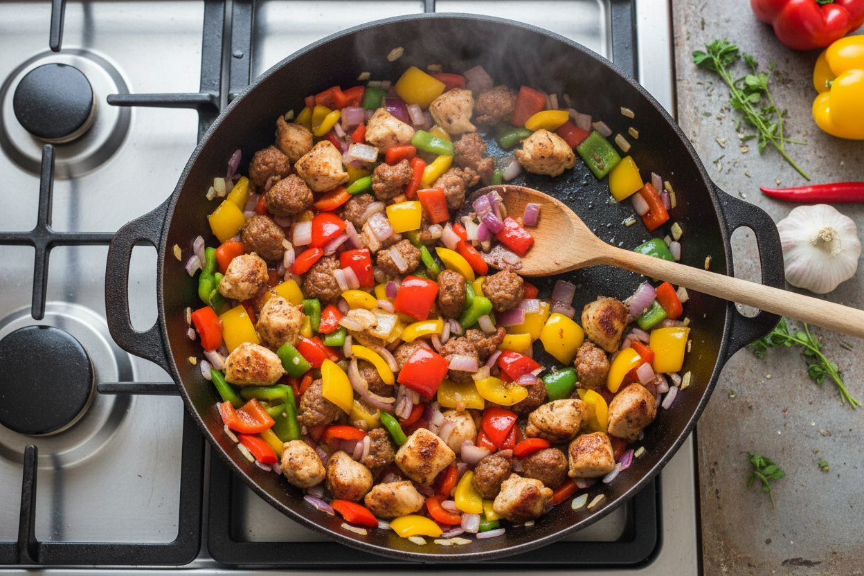 One-Pot Poultry and Beef Sausage Rice Recipe 3 Chicken Jambalaya preparation step 2
