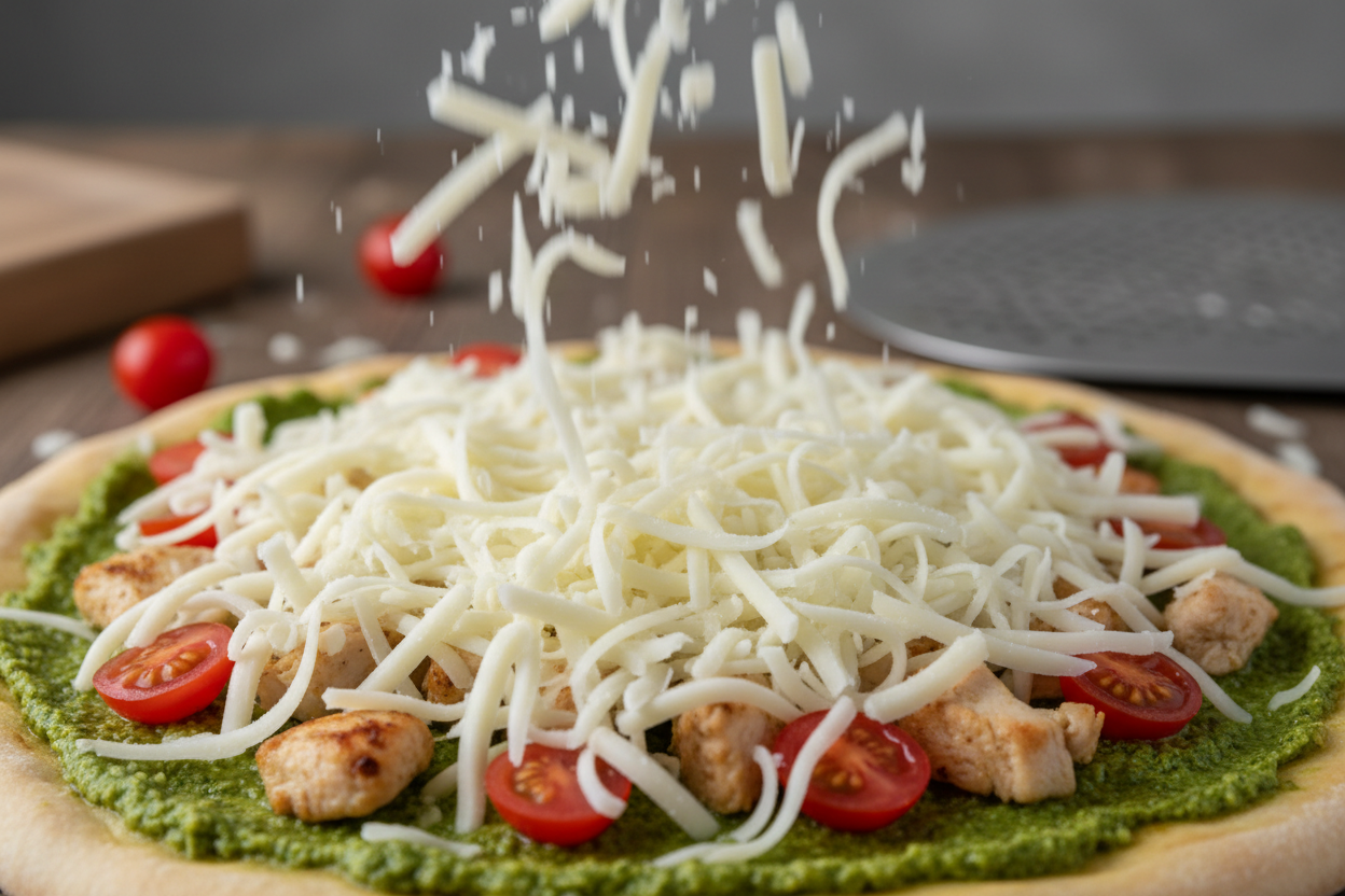 Easy Chicken Pesto Pizza Recipe for Weeknights 3 Chicken Pesto Pizza preparation step 2